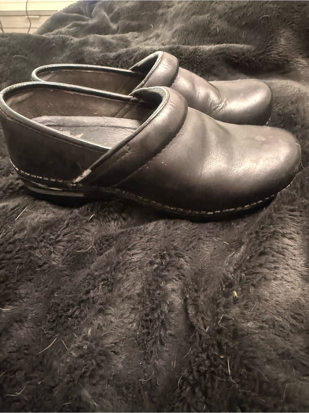 Dansko Black Leather Slip-On Clogs